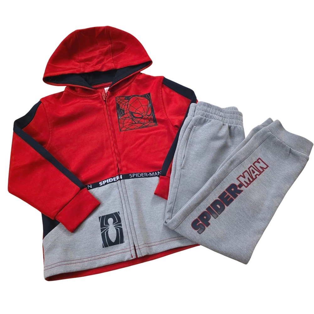 Marvel Spider-Man Boys 2 Piece Tracksuit Hoodie and Joggers Set Red Grey Size 5